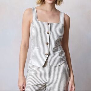 Striped Square Neck Button Up Vest Sz M